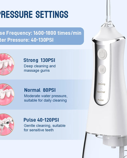 Dental Oral Irrigator Water Flosser: USB Rechargeable, 300ml Tank with 5 Nozzles & 3 Modes
