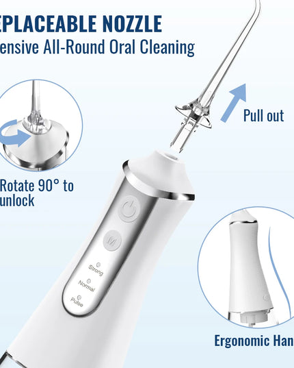 Dental Oral Irrigator Water Flosser: USB Rechargeable, 300ml Tank with 5 Nozzles & 3 Modes