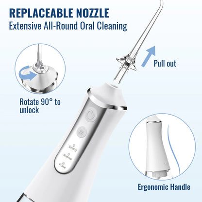 Dental Oral Irrigator Water Flosser: USB Rechargeable, 300ml Tank with 5 Nozzles & 3 Modes