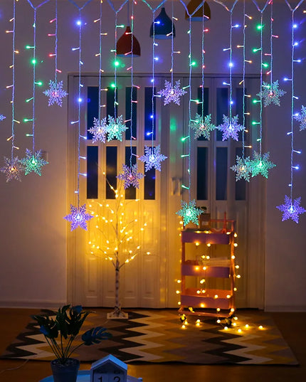 3.2M LED String Lights: Flashing Christmas Snowflakes Fairy Curtain Lights for Holiday and Wedding Decor