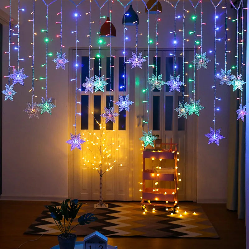 3.2M LED String Lights: Flashing Christmas Snowflakes Fairy Curtain Lights for Holiday and Wedding Decor