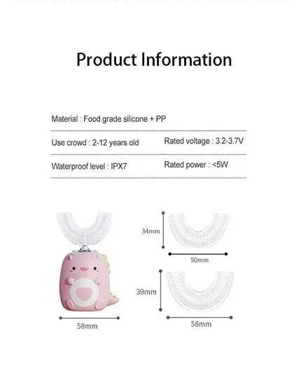 360° Automatic Children’s Toothbrush: USB Rechargeable U-Shaped Silicone Design
