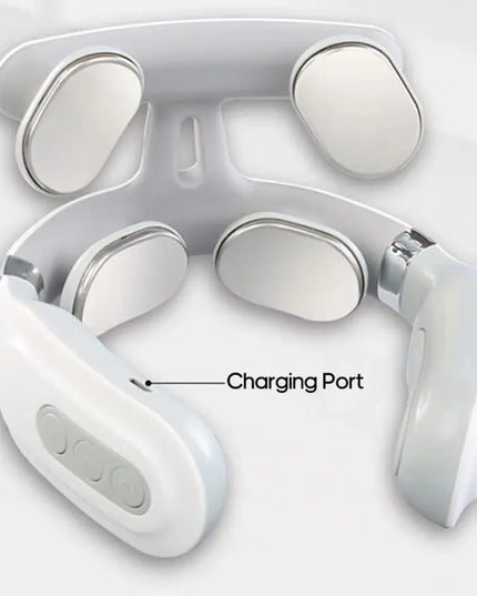 Smart 4-Head Neck Massager: Adjustable Strength, USB Charging, and Intelligent Voice Heating (White)
