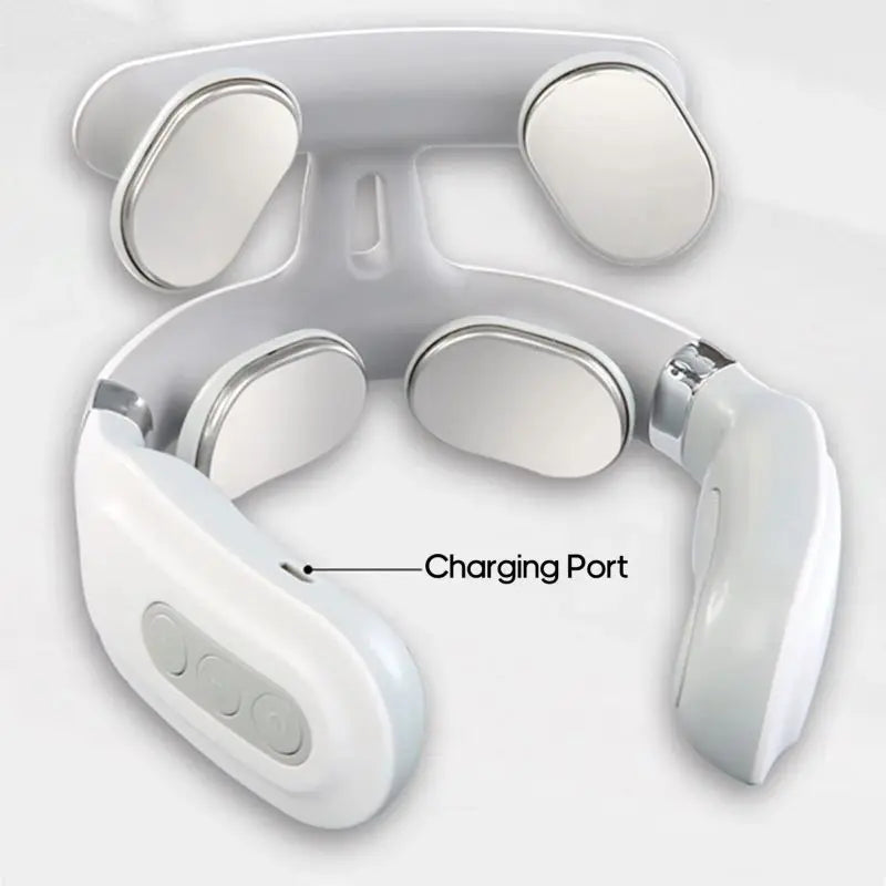 Smart 4-Head Neck Massager: Adjustable Strength, USB Charging, and Intelligent Voice Heating (White)