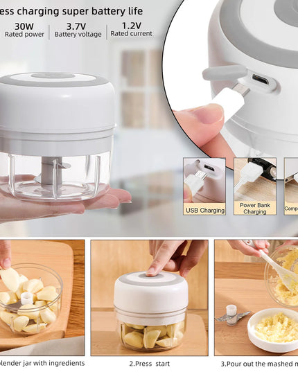 Portable Electric Kitchen Chopper: Mini Garlic Masher and Meat Grinder with USB Charging