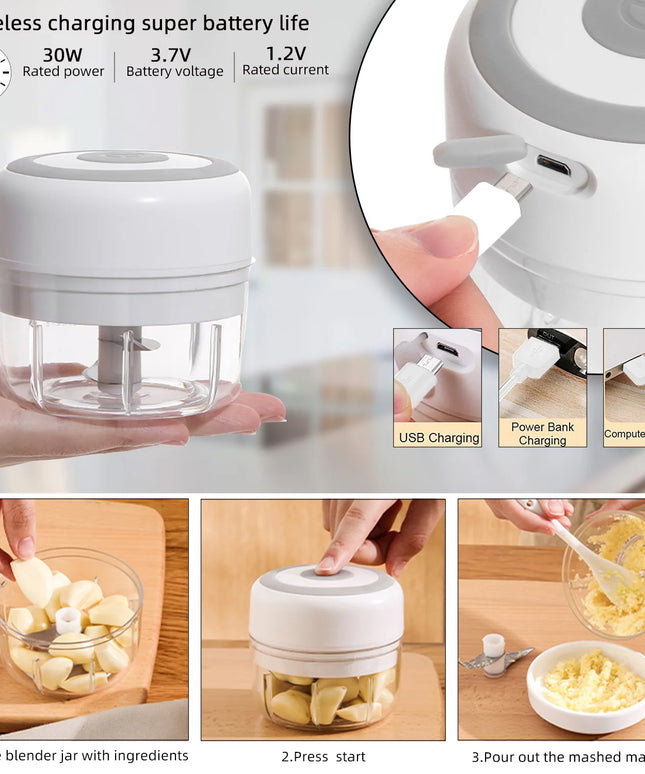 Portable Electric Kitchen Chopper: Mini Garlic Masher and Meat Grinder with USB Charging