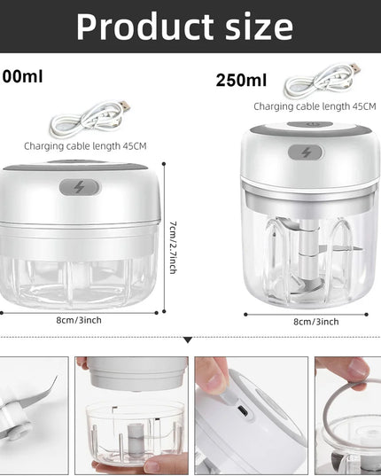 Portable Electric Kitchen Chopper: Mini Garlic Masher and Meat Grinder with USB Charging